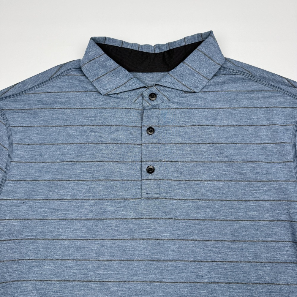 Lululemon Polo Shirt Mens XL Blue Stripe Lightweight Golf Athletic Stretch Tech